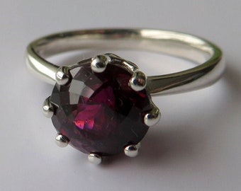 Natural Rhodolite Raspberry Garnet In  Ring In Sterling Silver, 3.43ct. Size 7 Or Resizing