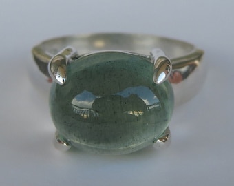 Natural Moss Green Blue Aquamarine In Sterling Silver Cocktail Ring, 5.95ct. Size 7.