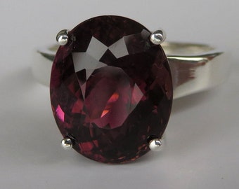 Stunning Rare Large Natural Grape Red Tourmaline Rubellite In Sterling Silver Cocktail Ring, 7.16ct. Size 7