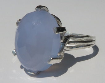 Large Natural Blue Lavender Chalcedony In Sterling Silver Ring, 9.17ct. Size 8