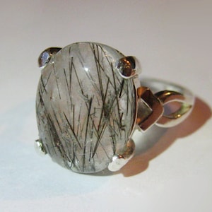 Grey Rutile Quartz In Sterling Silver Cocktail Ring 6.32ct. Size 6.75