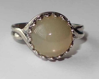 Natürlicher Stern Pfirsich Mondstein In antikem Sterling Silber Cocktail Ring 5.90ct. Größenverstellbar
