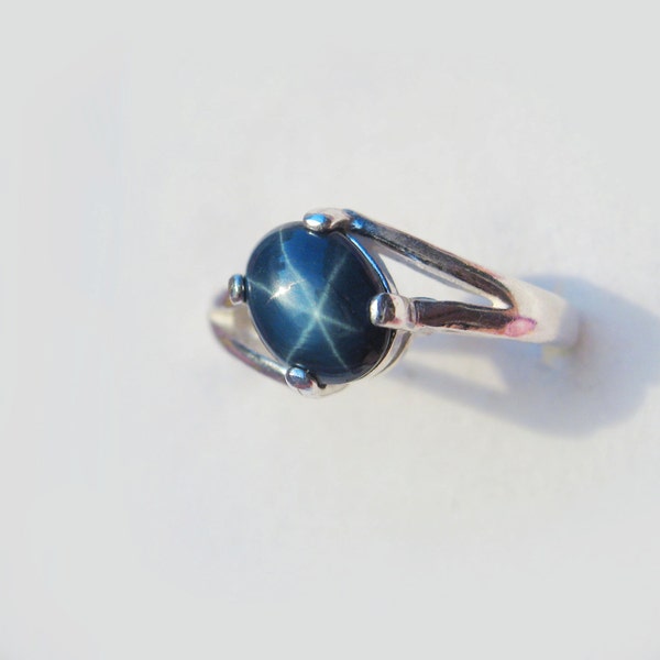 Natural Blue Star Sapphire In Sterling Silver Ring 1.71ct. Size 6.5