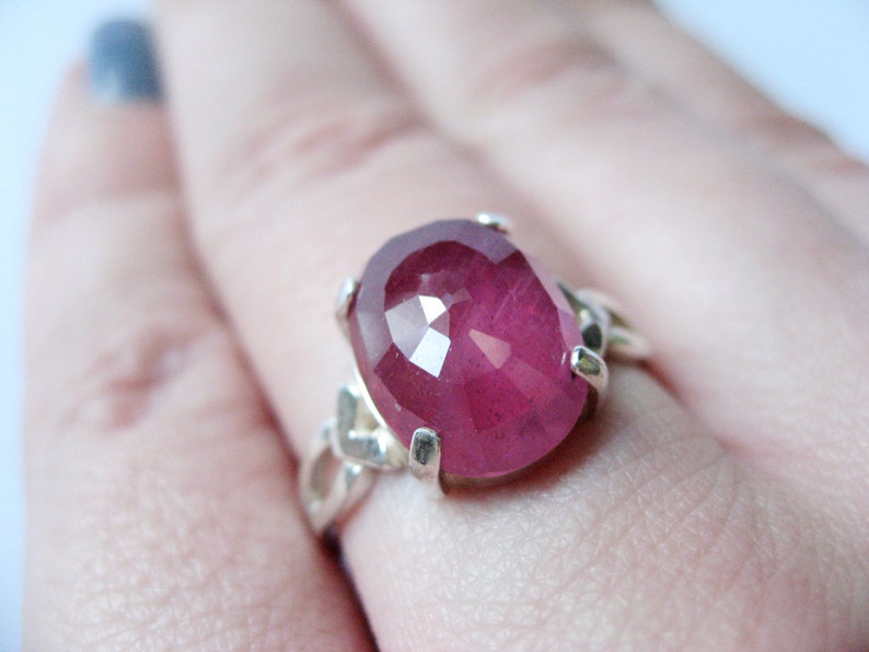Size 7.75 Large Raving Ruby In Sterling Silver Ring 8.85ct