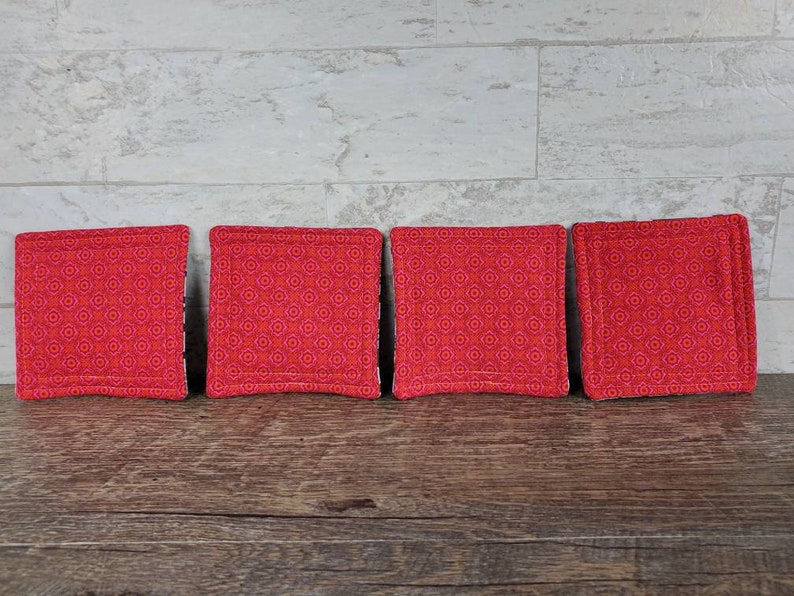 Set of 4 Madras Coasters Fabric Reversible