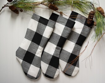 Farmhouse plaid black and white stocking, white and black buffalo plaid, Black and White Christmas Stocking, Farmhouse Christmas