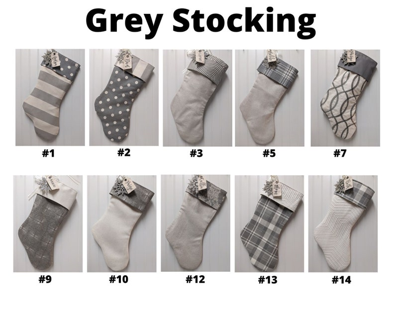 Christmas stockings in grey and white with embroidered name tags Choose 1 stocking Add different stockings to make your own set. image 2