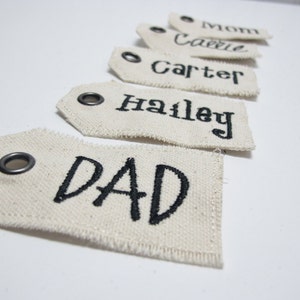 Embroidered name tag for personalization for stockings, gifts, or anything