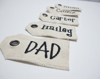 Embroidered name tag for personalization for stockings, gifts, or anything