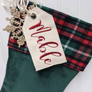 Embroidered name tag large size for personalization for stockings, gifts, or anything cream natural color with your choice of font