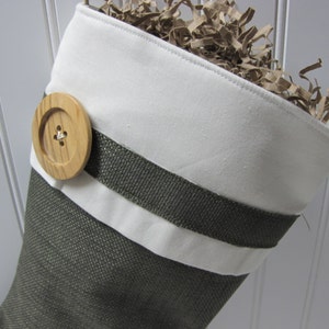 Green burlap stocking with large wood button image 2