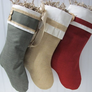 Green burlap stocking with large wood button image 4