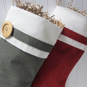 Green burlap stocking with large wood button image 3