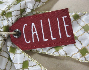 Personalized burgundy name tag, gift tag, reusable gift tag