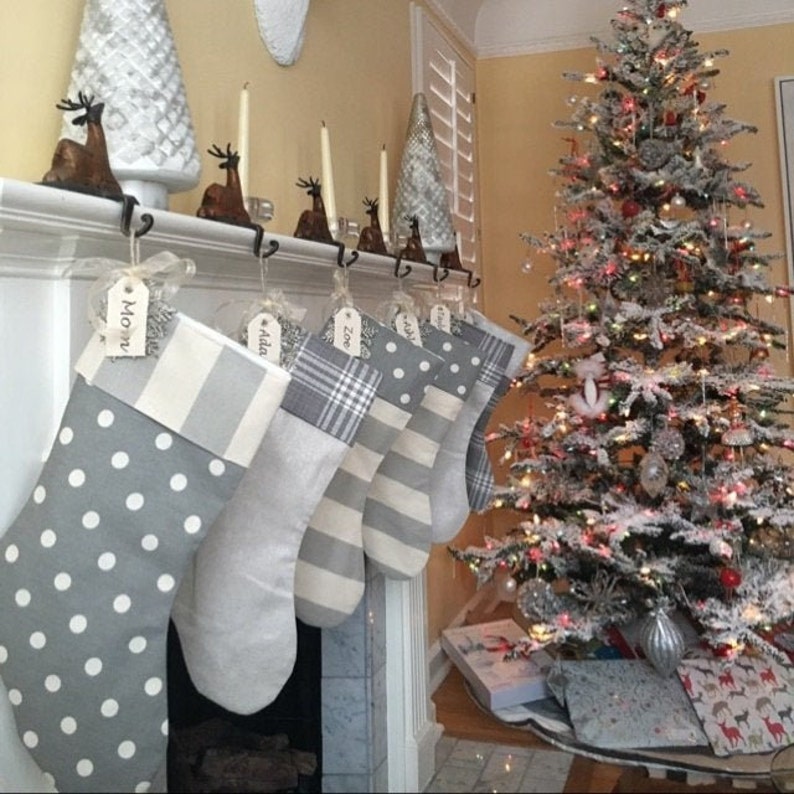 Christmas stockings in grey and white with embroidered name tags Choose 1 stocking Add different stockings to make your own set. image 8