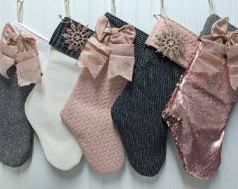 Rose Gold stockings, choose 1 stocking, coordinating stockings, free personalization