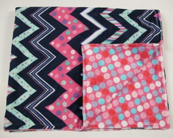 Chevron baby girl blanket with stripes and polka dots