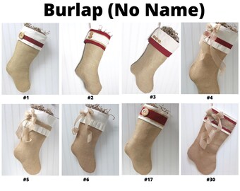 Burlap stocking with red accents, make your own set, not embroidered, choose 1 stocking, christmas stocking