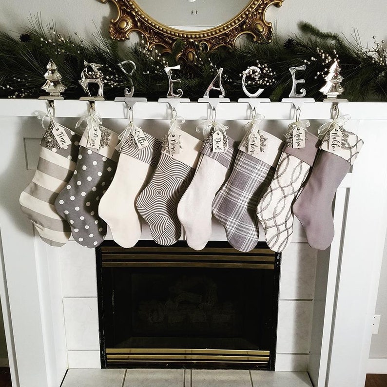 Christmas stockings in grey and white with embroidered name tags Choose 1 stocking Add different stockings to make your own set. image 7