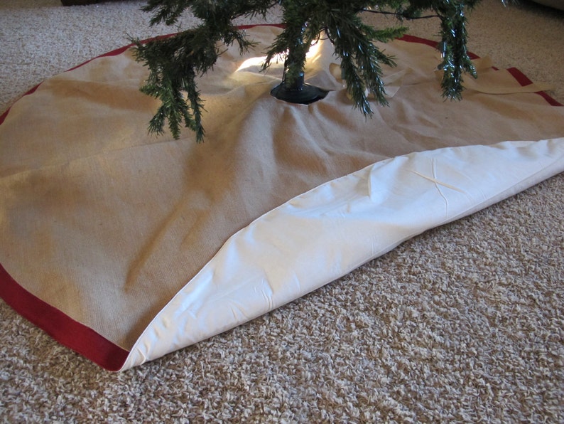 Christmas Tree Skirt in Burlap With Red Accent 63 Etsy