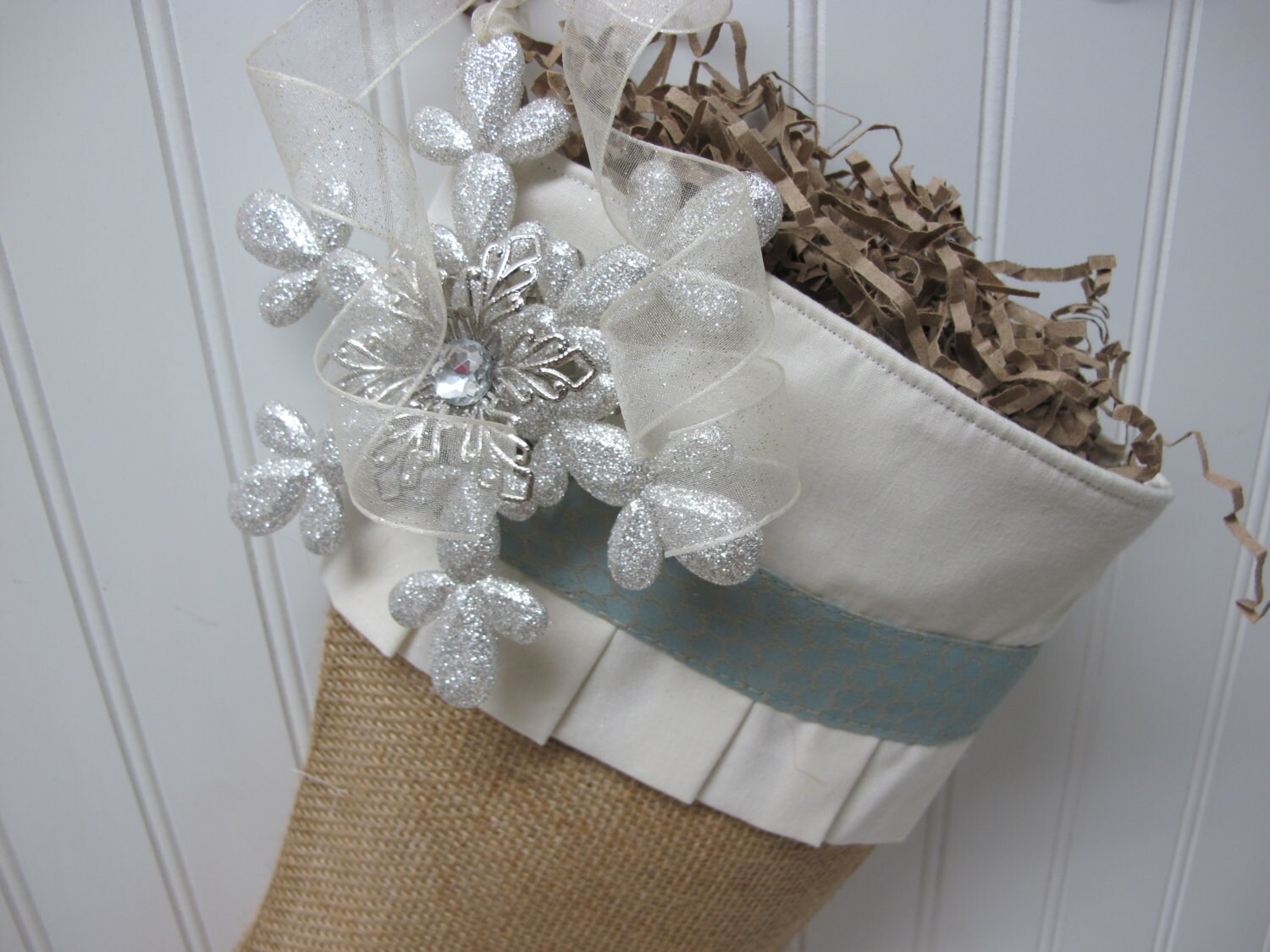 Snowflake Christmas Stocking With Blue Accents - Etsy