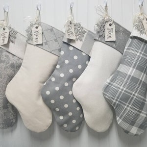 Christmas stockings in grey and white with embroidered name tags Choose 1 stocking Add different stockings to make your own set. image 6