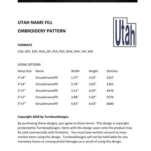 Utah name filled embroidery pattern for machine embroidery Utah outline Machine embroidery Pattern image 2