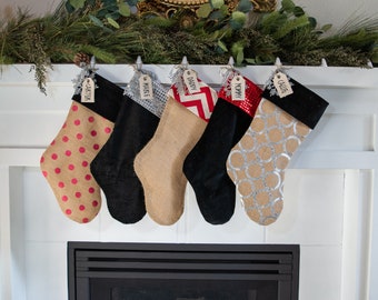 Personalized Christmas Stocking, pick your style, choose your set, embroidered personalized stocking red, black and silver