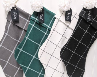 Farmhouse windowpane Christmas Stocking, choose your color, farmhouse Christmas, Christmas Stocking, white windowpane stocking