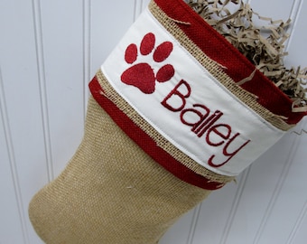 Paw Print Burlap Stocking - Pawprint and personalization included