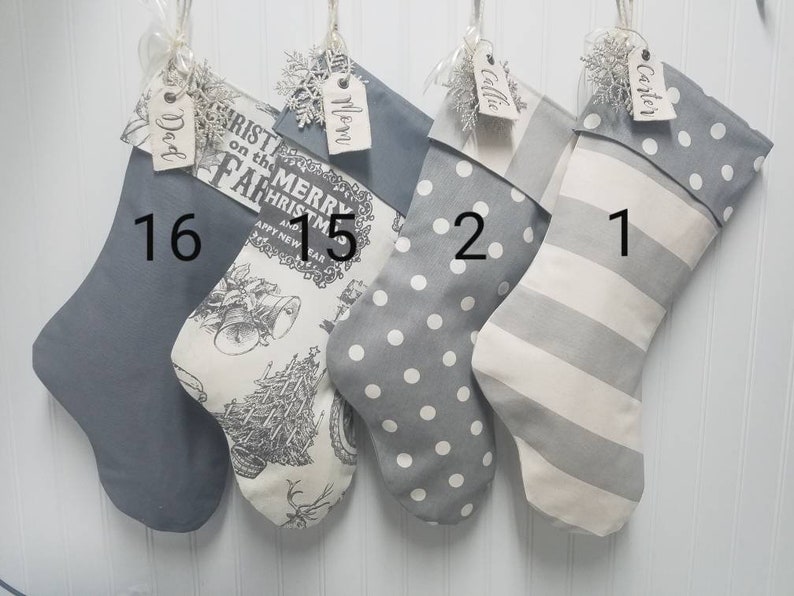 Christmas stockings in grey and white with embroidered name tags Choose 1 stocking Add different stockings to make your own set. image 10