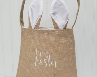 Bunny ears bag jute burlap Easter basket for kids