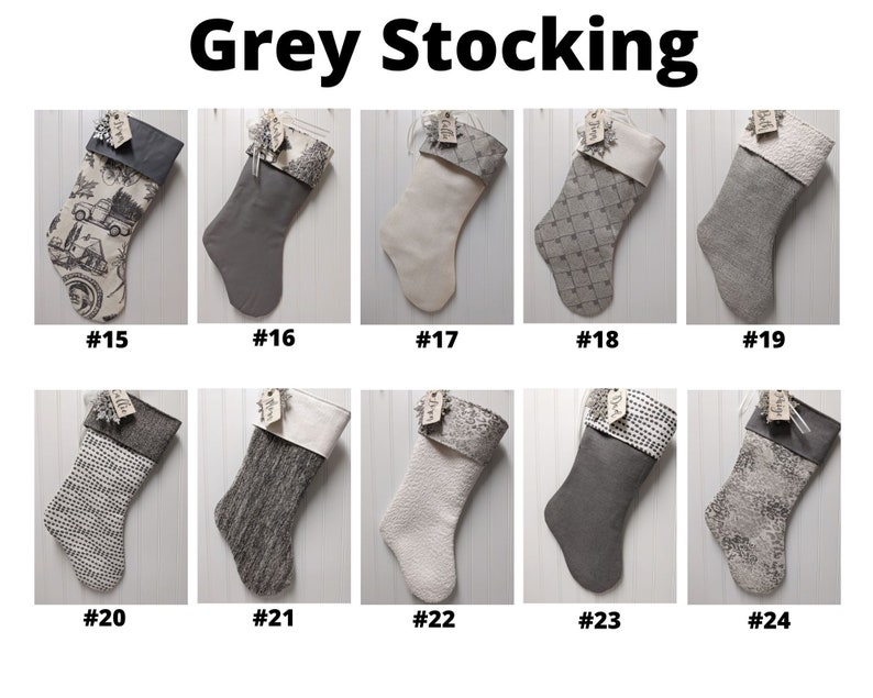 Christmas stockings in grey and white with embroidered name tags Choose 1 stocking Add different stockings to make your own set. image 3