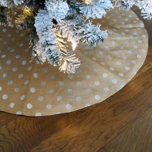 CLEARANCE - Silver polka dot burlap Christmas tree skirt - 43&quot;