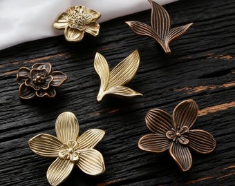Tiradores de cajón con camelia de latón vintage, tiradores de armario de latón dorado con flores, tiradores de tocador con grabado láser.
