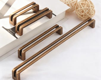Tirador de armario antiguo nórdico, estilo art déco, hueco, para cajón de armario, tiradores de puerta, tiradores de tocador personalizados, pomo cuadrado de bronce