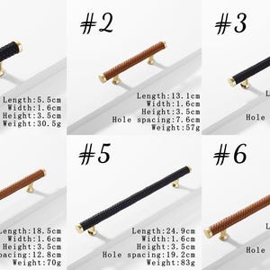 Puede incluir: Colecci&oacute;n de seis tiradores de armario con bases doradas. Los tiradores tienen un dise&ntilde;o texturizado y tejido en negro o marr&oacute;n. Se proporcionan medidas para cada tirador, con longitudes que van de 5,5 cm a 37,7 cm.