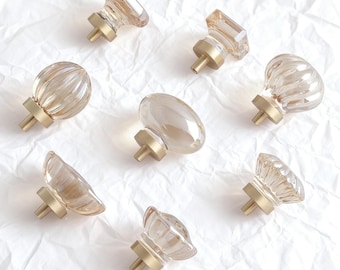 Pomos de cristal transparente y champán para armarios / Pomos de cristal para tocador / Pomos de cristal champán / Pomos transparentes / Pomos decorativos versátiles
