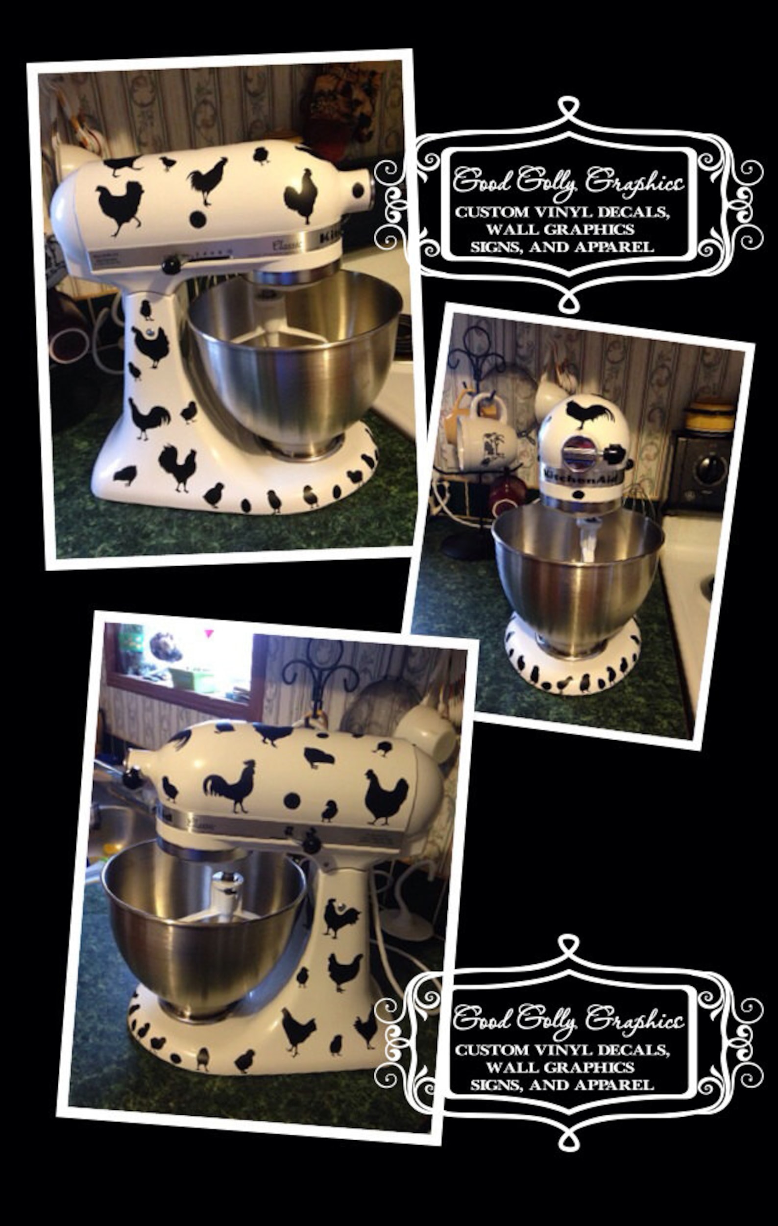 Kitchen Mixer Vinyl Decal Set 40 Piece Roosters Hens Etsy