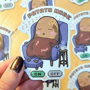 Potato Mode Sticker - Lazy Couch Potato Waterproof Vinyl Decal Laptop, Phone Case, Water Bottle