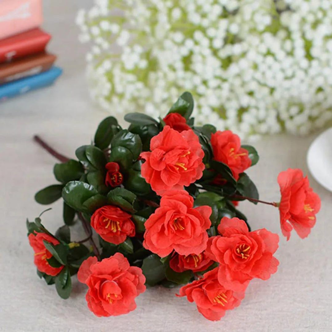 Outdoor Artificial Red Azalea Bush – UV Resistant Fall Fake Flowers for ...
