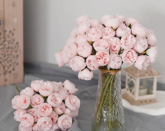 27heads Pink Roses Peony Artificial Flowers Silk Bouquet for Table Vase Arrange Home Wedding Decoration Roses Fake Flower, Artificial Flower