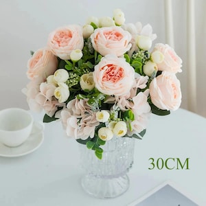 1PC Artificial Silk Peony & Hydrangea Bouquet – Fake Flower for Wedding Bride, Home Bedroom, Outdoor Garden Family Decoration