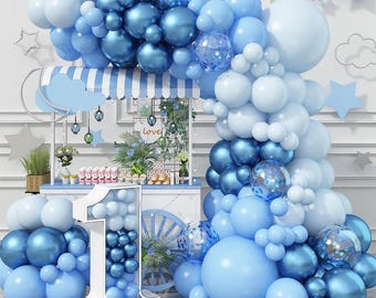 Kit arco di palloncini blu polvere, palloncino in lattice con coriandoli a forma di stella, blu nebbia, sabbia, bianco, champagne e oro, per baby shower, addio al nubilato, compleanno, festa boho