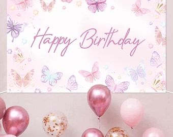 Sfondo Fotografico Per Compleanno Con Fiori E Farfalle 2,1x1,5 M - Banner Colorato Per Feste Bambine E Ragazze