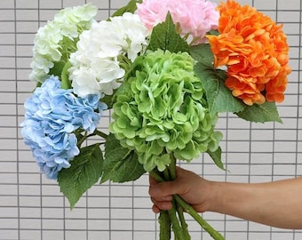 Real Touch Hydrangea Artificial Flowers Printing Latex Large Hydrangea for Home Decoration Bridal Bouquet Wedding, Home, Kitchen Decoration