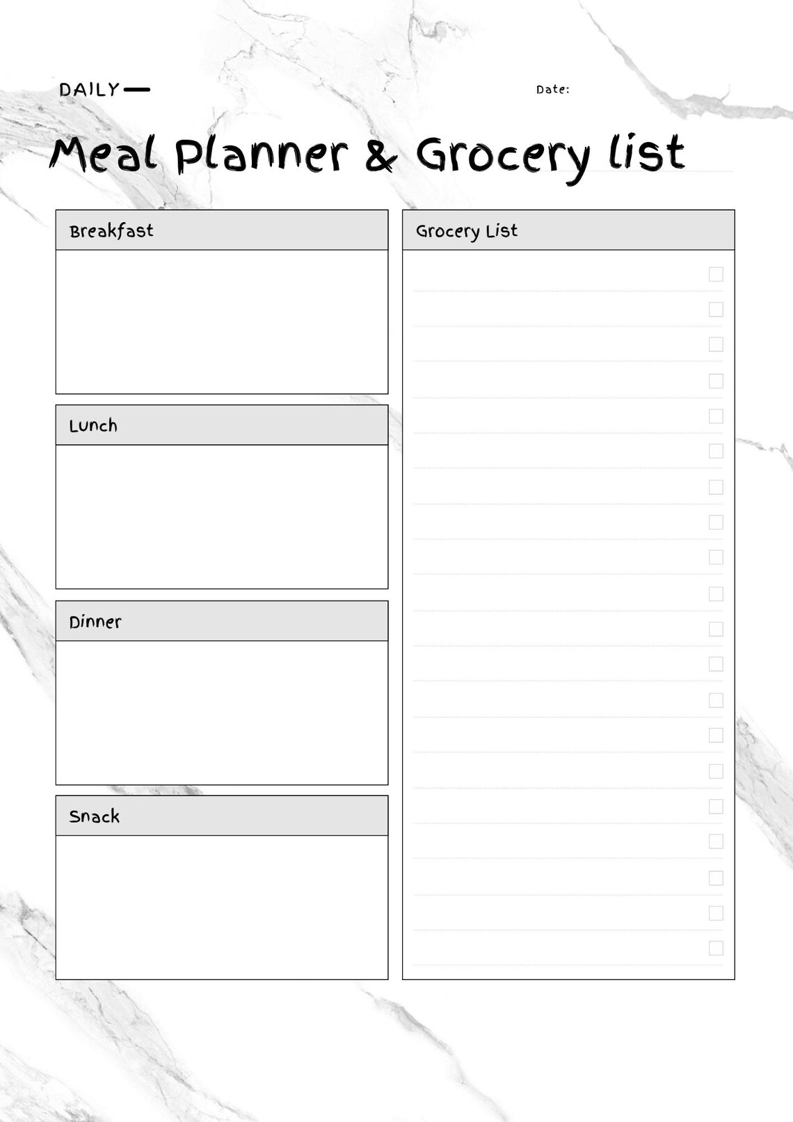 Meal Planner and Grocery List Template| Digital Food Planner | Weekly