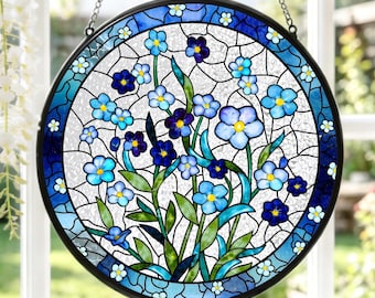 Acchiappasole in vetrata "Non ti scordar di me": decorazione commemorativa da appendere alla finestra, regalo di condoglianze per la mamma che ha subito un aborto spontaneo.