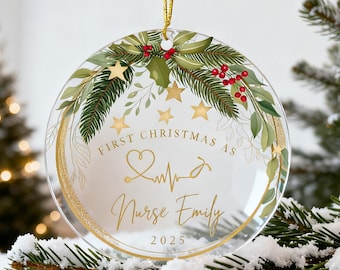 Personalisierte Krankenschwester Acryl Ornament, erste Jahr Krankenschwester Ornament, neue Krankenschwester Ornament, neue Krankenschwester Andenken, Weihnachtsgeschenk für Krankenschwester, erstes Weihnachten