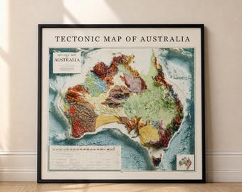 Stara mapa geologiczna Australii, cieniowana płaskorzeźba topograficzna, wydruk 3D